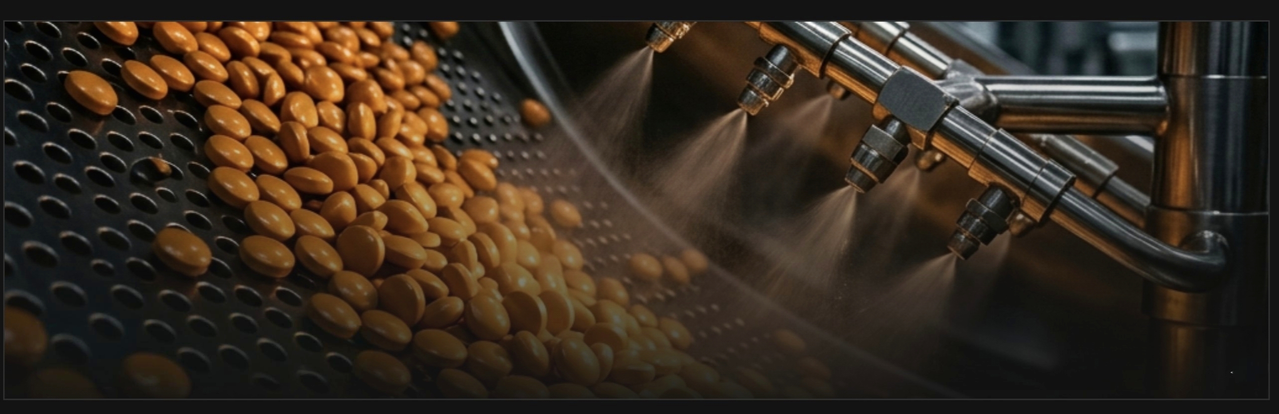 Golden sugar coated pharmaceutical tablets close-up - sugar coating and film coating expertise